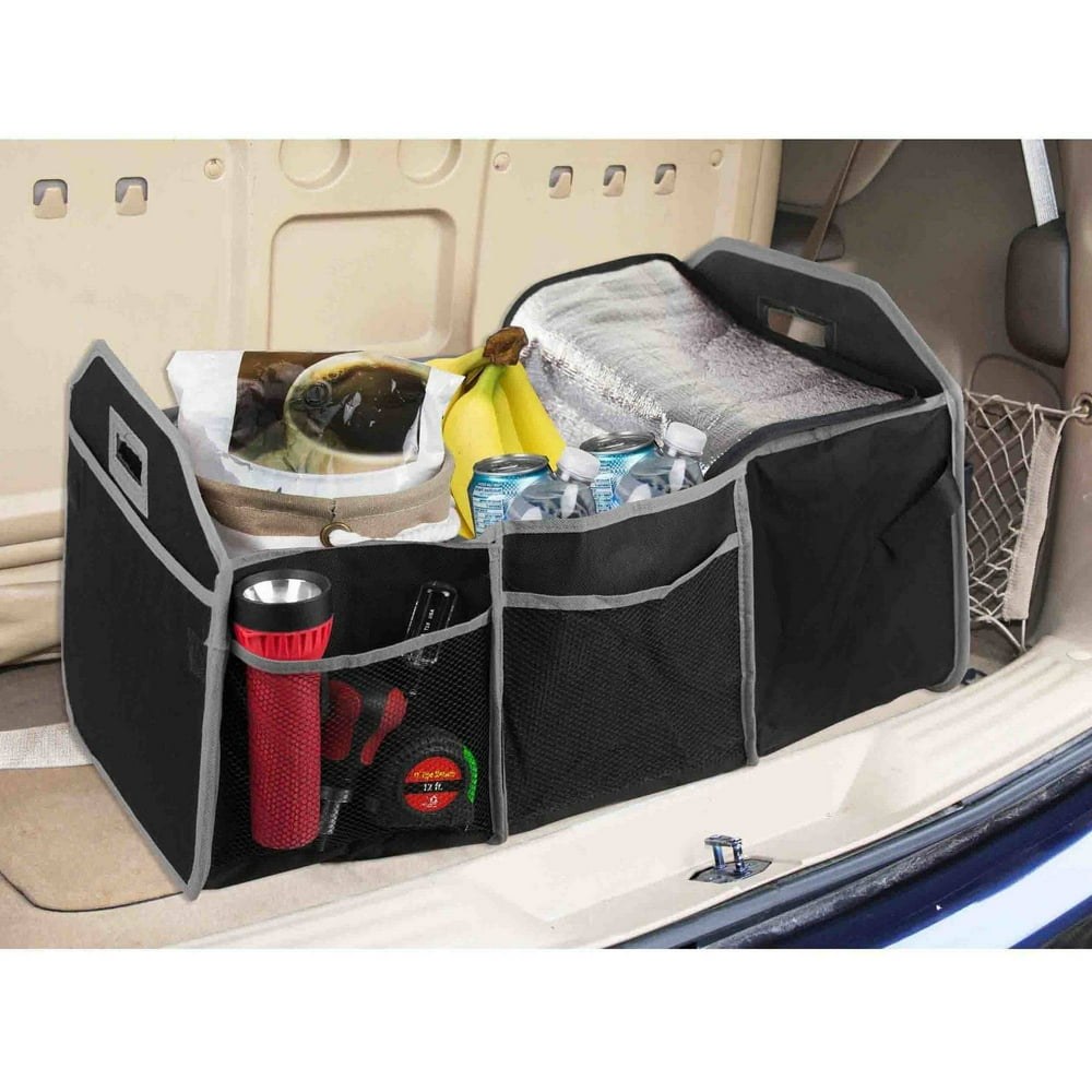Home Basics Trunk Organizer with Cooler, Black and Grey