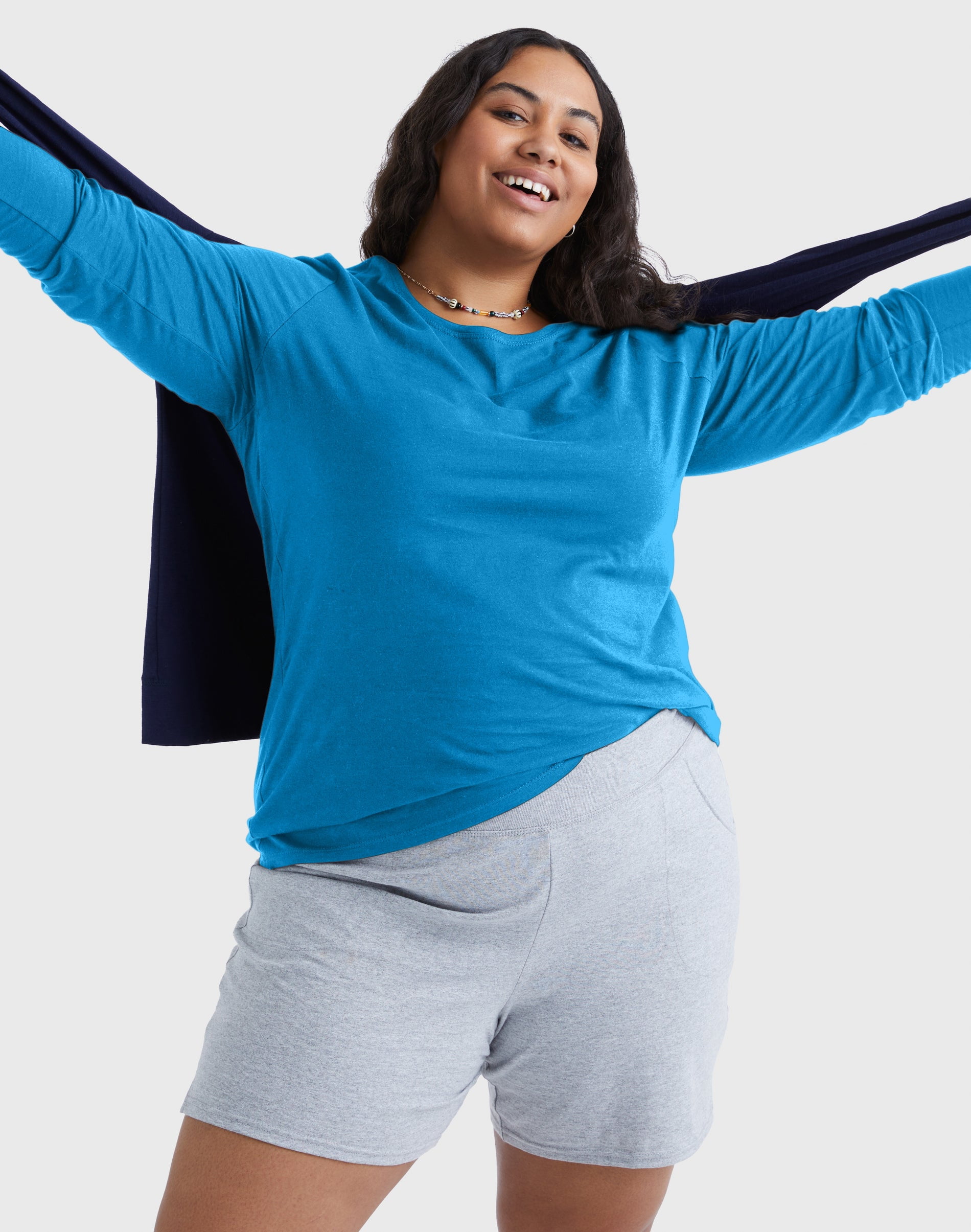 Hanes Women's Long Sleeve Scoop-Neck Cotton T-Shirt (Plus Size) Deep Dive 5X