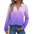 thumbnail image 2 of Women's Fashion Athleisure Solid-Color Long-Sleeve Stand-Collar Polo Shirt Top, Comfortable & Skin-Friendly & Breathable, Gifts for Women, 2 of 5
