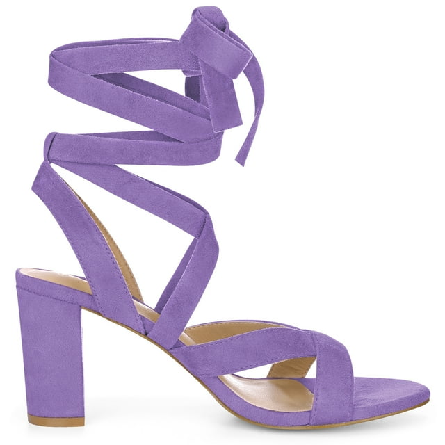 BLISSFUL STEP Women's Open Toe Crisscross Lace Up Chunky Heel Sandals