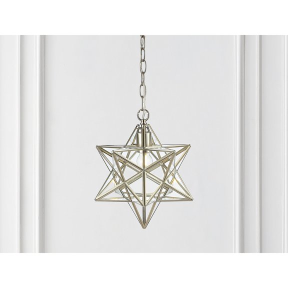 JONATHAN Y Stella 12" Moravian Star Metal/Clear Glass LED Pendant, Nickel/Clear