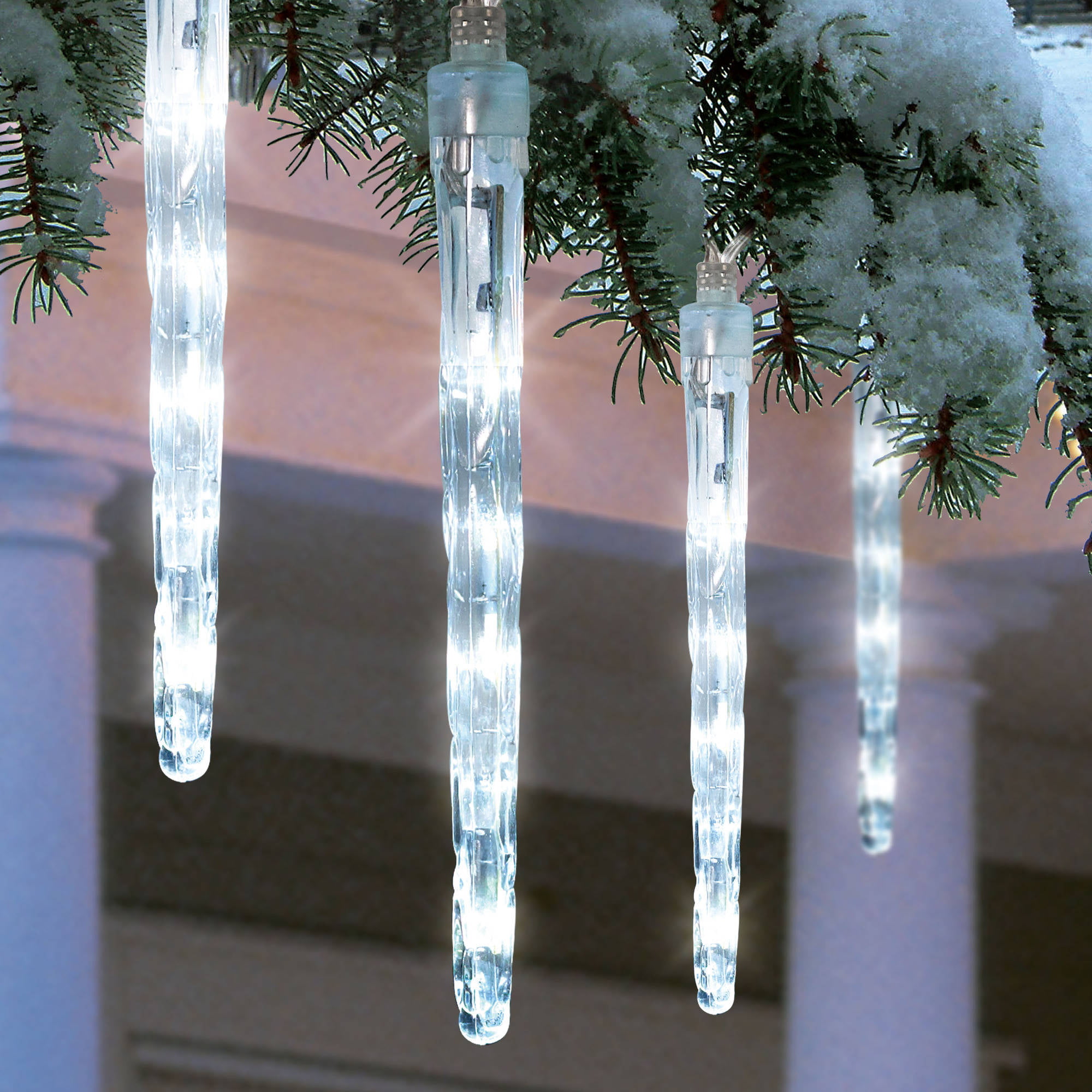 Holiday Time Battery Operated 8 Piece Led Dripping Icicle Christmas Lights Cool White 40 Count Walmart Com Walmart Com
