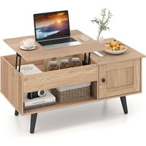 CRXX Lift Top Coffee Table, Modern Cocktail Table with Hidden Compartment, Open Shelf & Cabinet, Wooden Flip Top Center Table, Pull up Coffee Table for Home Office, Living Room (Natural)