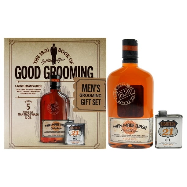 Book of Good Grooming Volume 5 Set - Noble Oud de 18.21 Man Made for Men - Champú, acondicionador y gel de baño 3 en 1 Man Made Wash de 18 oz, aceite de 2 oz 18.21 Man Made Champú, acondicionador y gel de baño 3 en 1 Man Made Wash de 18 oz, aceite de 2 oz 2 Pc