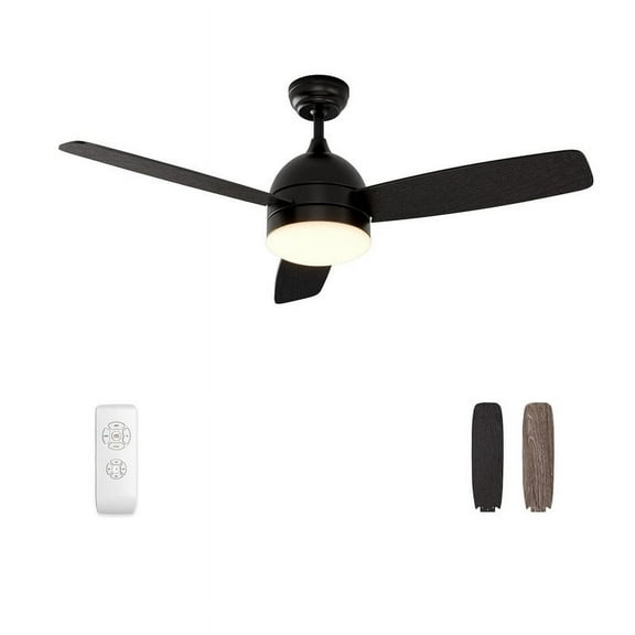 42-Inch Matte Black Ceiling Fan with Integrated LED Light and Remote Control 5-Blades