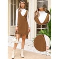 thumbnail image 2 of DARING DIVA Women's Corduroy Deep V Neck Casual Mini Pinafore Dresses M Brown, 2 of 6