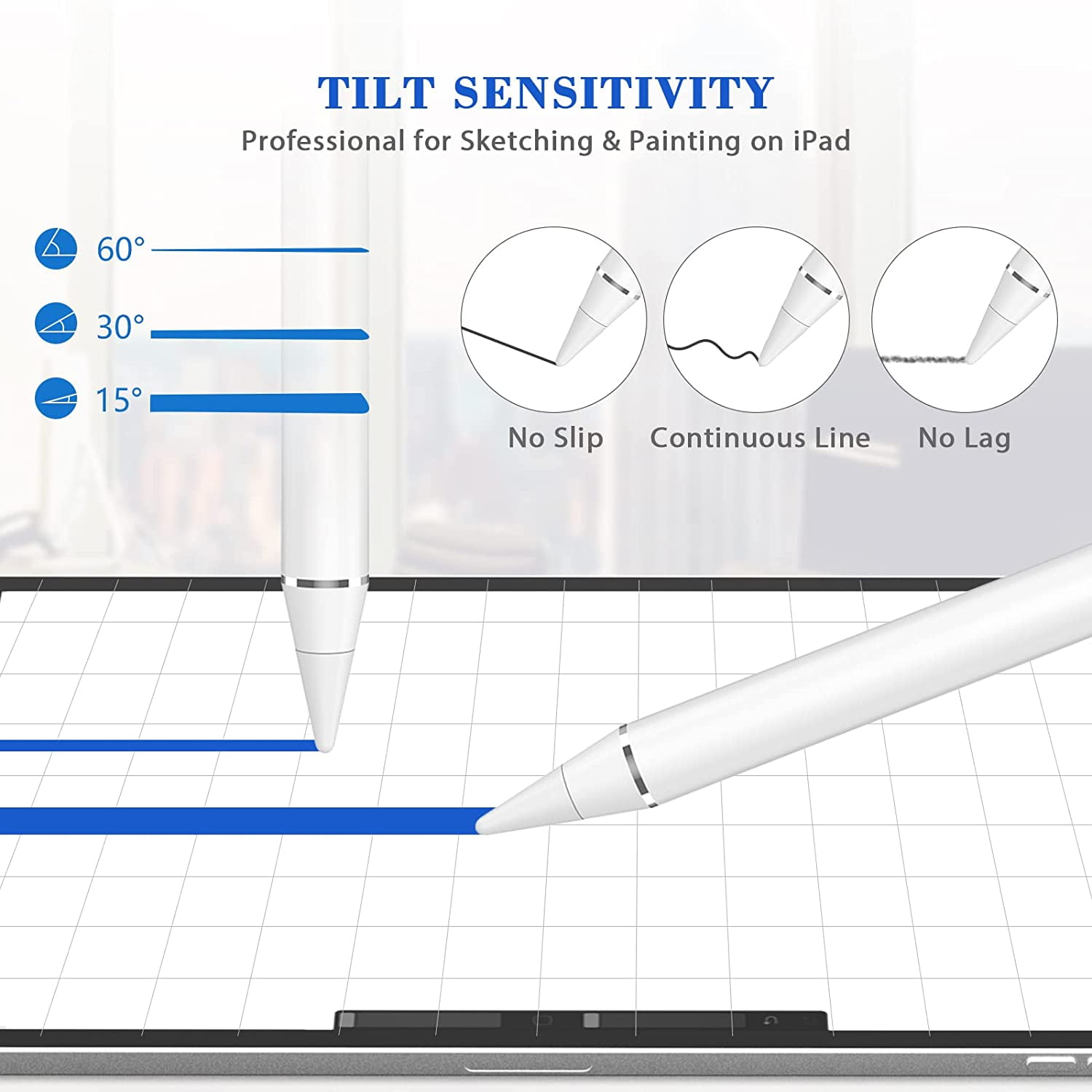Pencil Compatible For Apple Ipad, Active Pen With Palm Rejection, Tilting Detection, Compatible With Ipad Pro (11/12.9 Inch), Ipad 6/7/8Th Gen, Ipad Air 3Rd/4Th/5Th Gen, Ipad Mini 5Th Gen