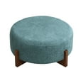 thumbnail image 7 of Christopher Knight Home 34" Modern Round Ottoman, Teal Blue Chenille Upholstered, Walnut Wooden Legs, 7 of 7