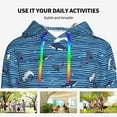 thumbnail image 4 of Picia Sharks on White Blue Striped Pattern Casual Women's Hoodie, Hooded Sweatshirt with Kangaroo Pocket, Comfortable Pullover with Eye-catching Drawstrings-, 4 of 7