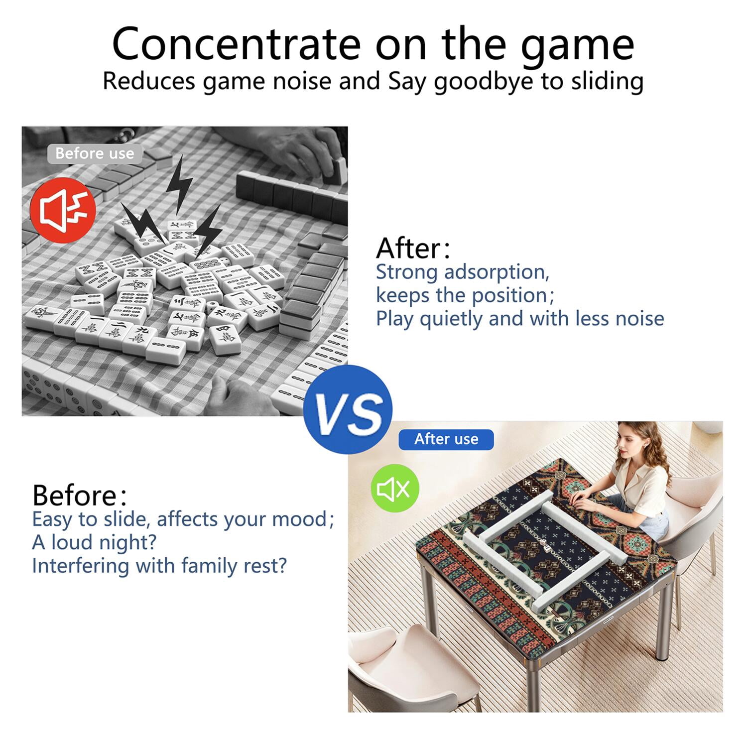31.5 Inch Bohemian Game Mat Made of Premium Rubber Material with Anti-Slip Surface Grip and Noise Dampening Properties for Mahjong Tiles Board Games