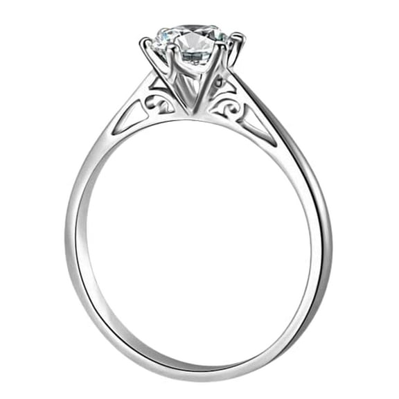 HeartsAndYou 0.5ct Round Cut Moissanite Petite Solitaire Engagement Ring for Women 18k White Gold Over Silver