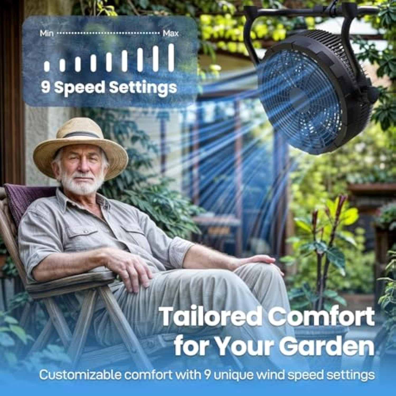 Ecotronic Rechargeable Battery Powered Fan, 10-Inch Cordless Portable Floor Fan with LED Display, 9 Speeds, USB/Type-C Charging, Emergency Power Bank for iPhone, Camping & Power Outage Use, Black