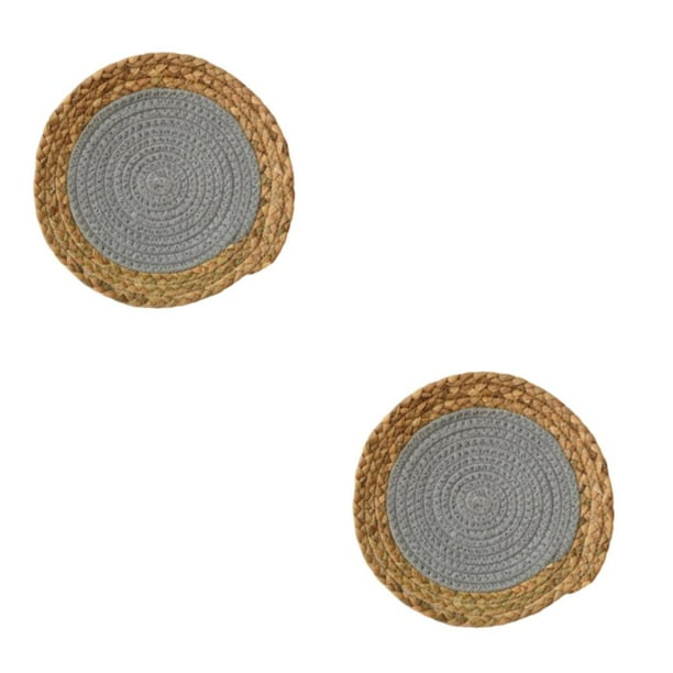 Moyic Mantel para , posavasos, mantel Individual de aislamiento tejido de paja, trenzado de ratán, antideslizante, adornos de escritorio línea gris claro 15cm 2piezas