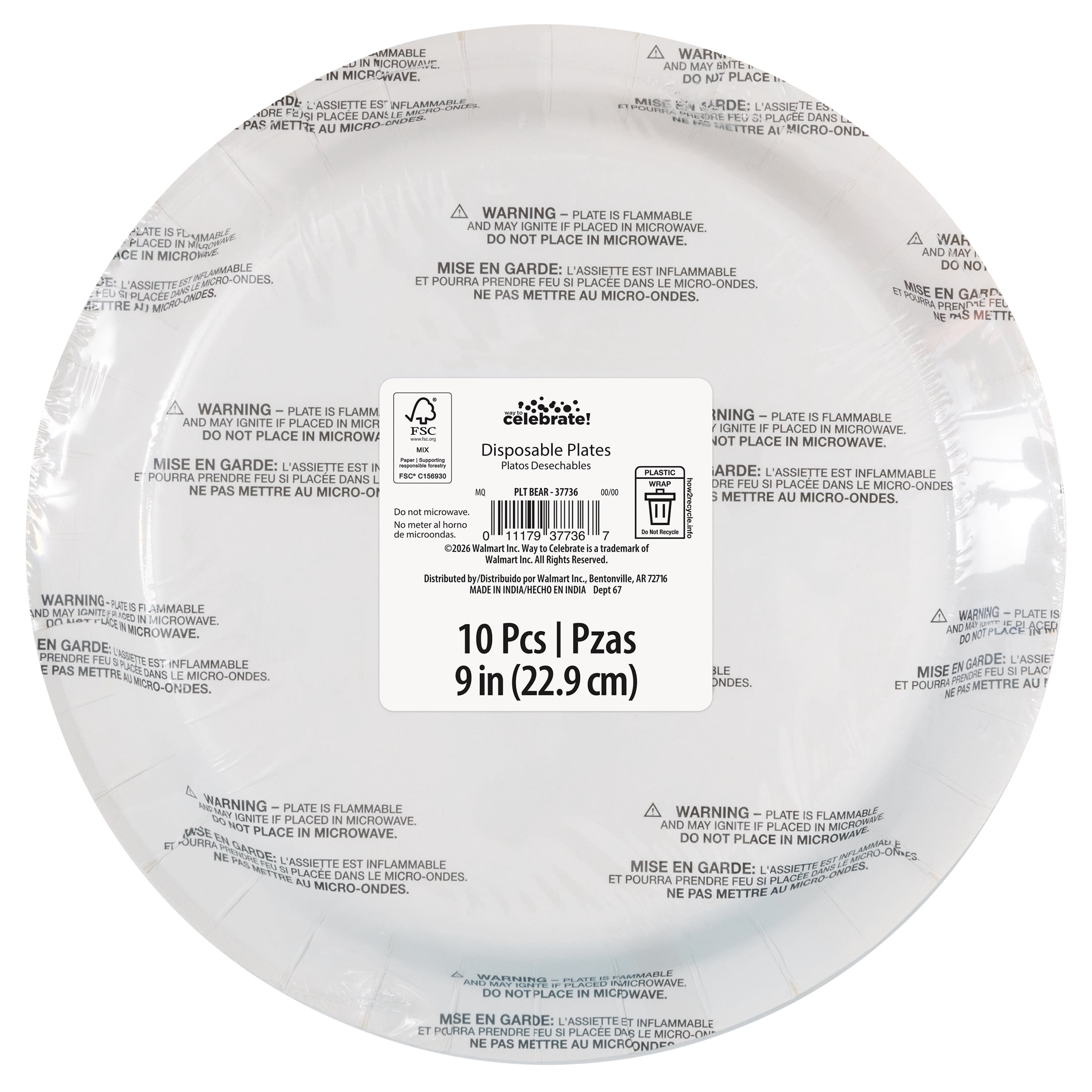 10 Count 9 Inch Baby Shower Multicolor Bear Party Plate by Way To Celebrate