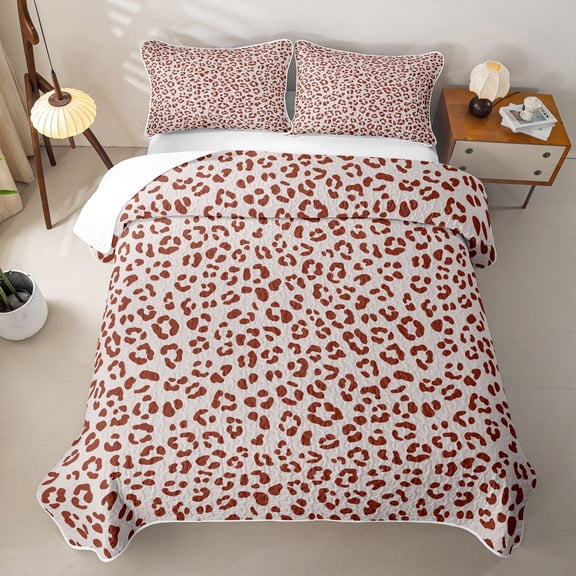 Erosebridal Girls Leopard Printed Twin Quilt Set, Fashion Cheetah Print Twin Coverlet Set, 2 Pieces