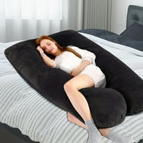 U-Shape Ergonomic Body Pillow for Adults & Pregnant Women - Black Washable Cover, Sleep & Back Support