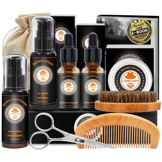 Kit de cuidado de barba XIKEZAN con acondicionador, aceite, bálsamo y más