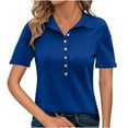 thumbnail image 1 of Plebaso Women's Shirts V Neck Collared Short Sleeve Casual Tunic Tops Solid Color Summer Work Blouses, 1 of 7