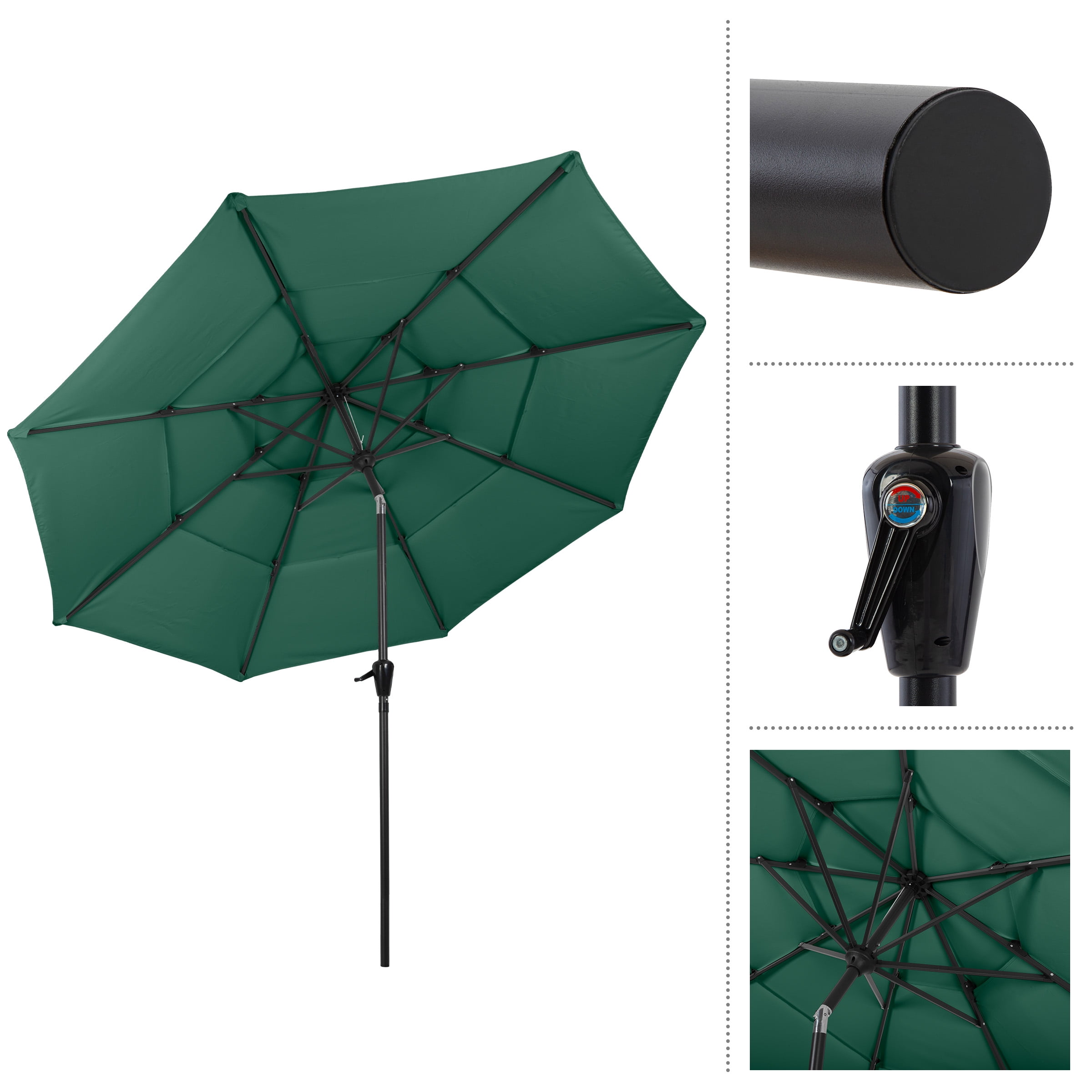 Pure Garden 10 ft Patio Umbrella - 3-Tier Outdoor Sunshade, Hunter Green