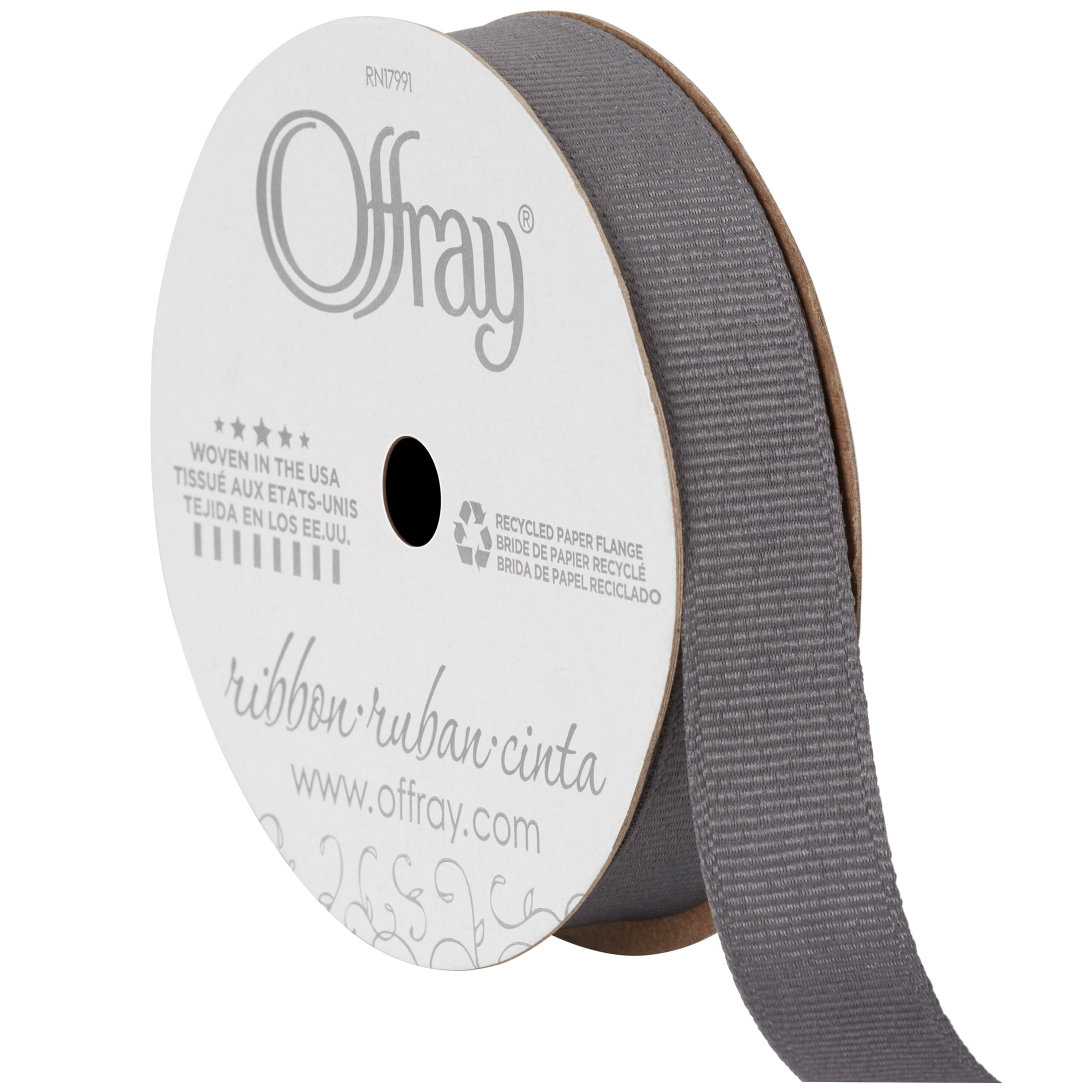(3 pack) Offray Ribbon, Pewter Grey 5/8 inch Grosgrain Polyester Ribbon, 18 feet