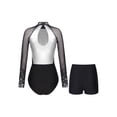 thumbnail image 2 of Zaldita Womens Long Sleeve Gymnastics Leotards with Shorts Outfits Sparkling Rhinestones Dancewear Dark Gray M, 2 of 7