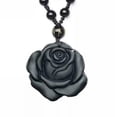 thumbnail image 2 of EOEMY Crystal Natural Black Obsidian Rose Necklace Flower Pendant Bead Chain For Women, 2 of 7