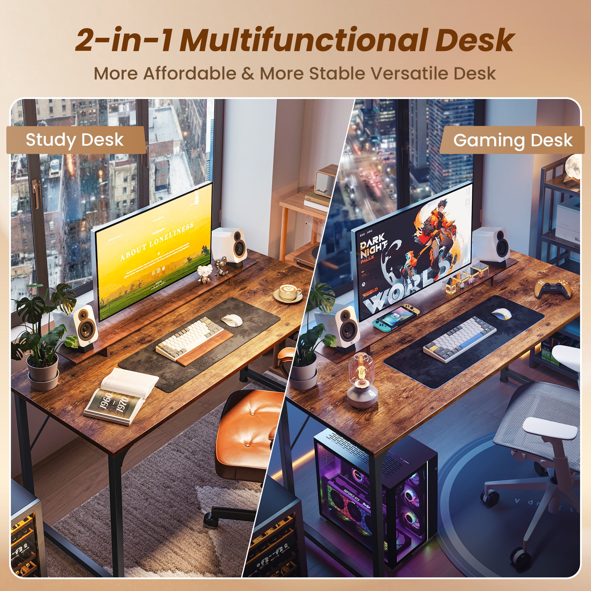 Escritorio de Computadora de 54", Escritorio Moderno para Oficina, Estudio y Gamer con Almacenamiento, Amplio Espacio para las Piernas, Estructura de Metal Resistente
