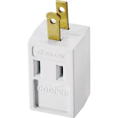 Cooper 4400W Non-Grounding Cube Outlet Adapter, 125 V, 3 Outlet, 2 Wire, White Plastic