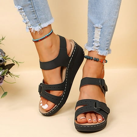 

YANHOO Peep Toe Sandals for Women Orthotic Arch Support Wedges Sandals Bohemia Beach Gladiator Sandals