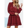 thumbnail image 6 of Women's Tied Frill Trim Puff Sleeve Mini Dress Solid Chic Style with Tie Neck and A line Hem Long Sleeve Polyester%, 6 of 7
