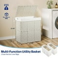 thumbnail image 2 of Rolanstar 130L Laundry Hamper Wicker Laundry Basket with Lid, Handles Clothes Hamper Foldable with 2 Removable Liner Bags, White, 2 of 8
