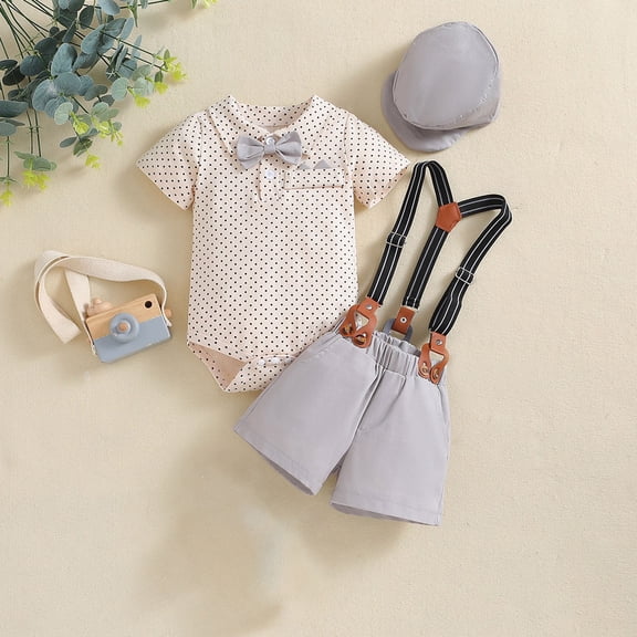 ATOGUTA Kids Clothes Boys Short Sleeve Romper Adjustable Suspenders Shorts Hat Wedding Party Suit