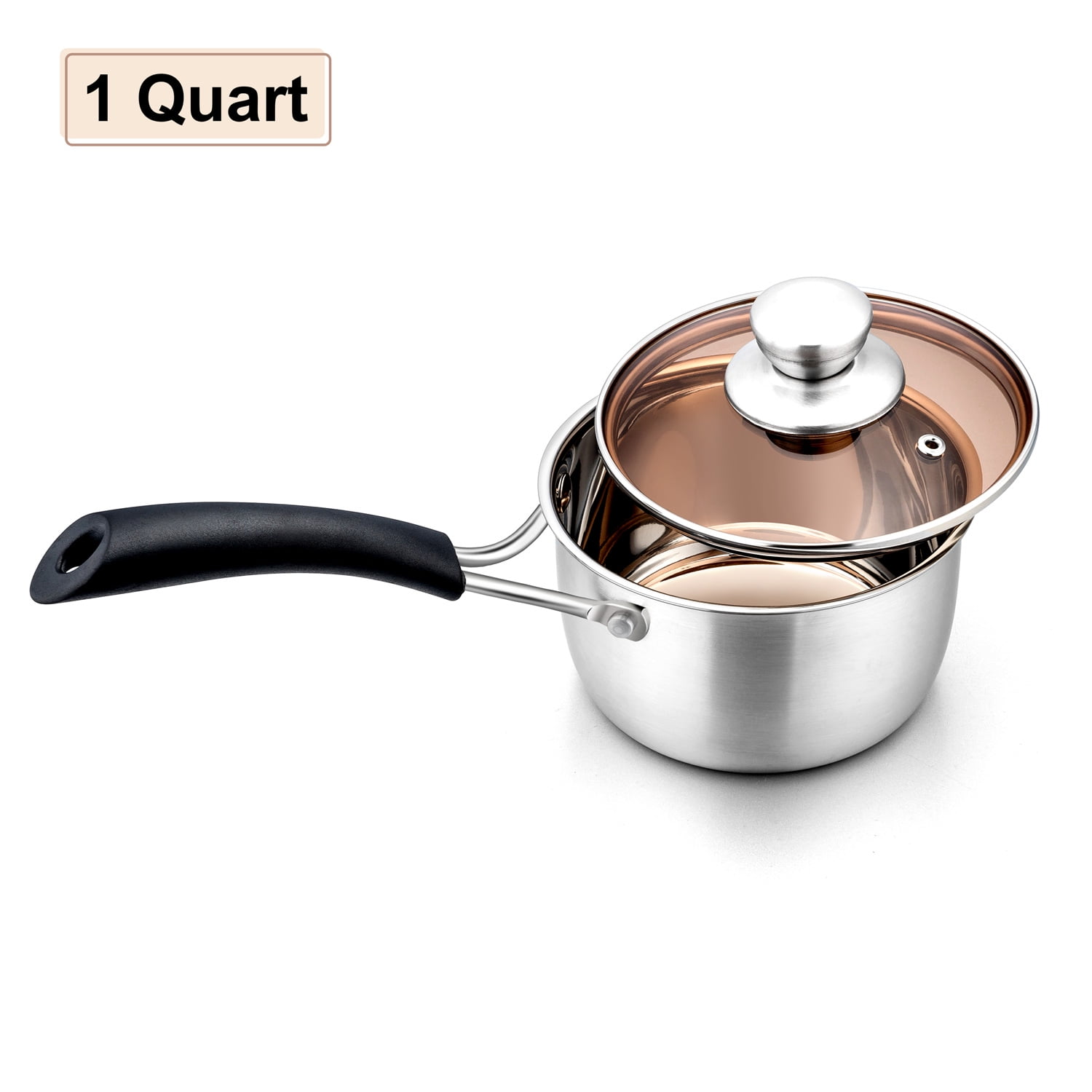 Small Saucepan with Lid, E-far Stainless Steel Max Capacity 2 Quart Sauce  Pot with Glass Lid for Cooking, Easy Clean & Rust Free, Dishwasher Safe