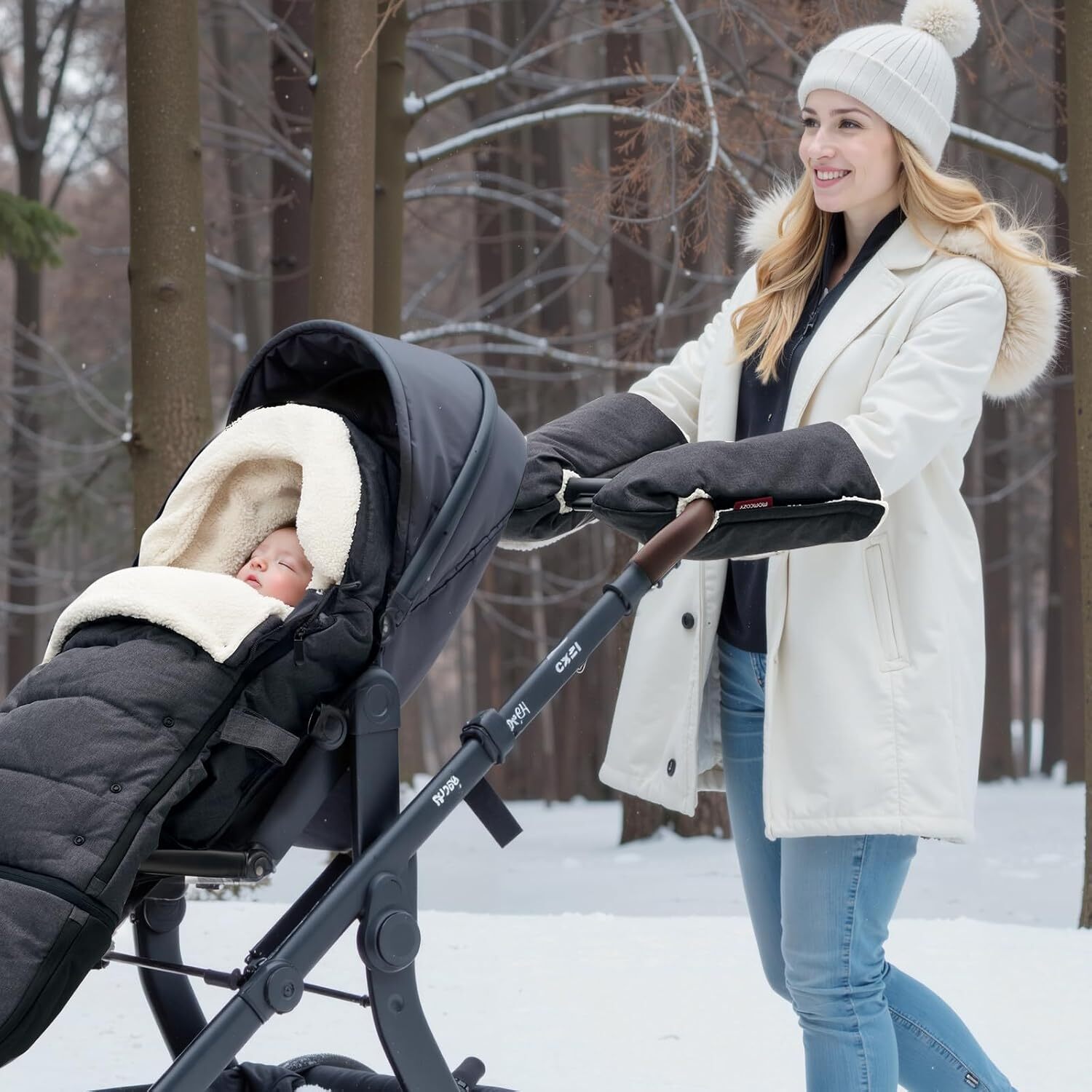 Momcozy Stroller Gloves Warmmuffs,Universal Winter Anti-Freeze Stroller Mittens,Winter Handmuff Stroller Accessories,Ultra-Plush,Weather-Proof,Foldable Adjustable,Shopping Golf Pet Cart, Black