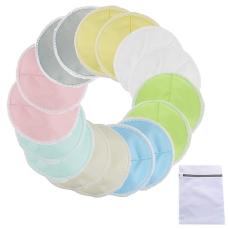 16 Pack Organic Nursing Pads with Laundry Bag, Reusable Breast Pads Nipple Pads, Leak-Proof, Washable Nipplecovers for Breast Feeding (Medium, 3.9")