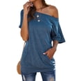 thumbnail image 3 of ZXSXSY Women Boat Neck Kangaroo Pocket Short Sleeve Solid Color Top, 3 of 7