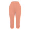 thumbnail image 4 of Wutalume Women's High Waist Side Slit Capri Pants with Pockets Elastic Wide Leg Casual Loose Fit Summer Beach Trousers,Watermelon Red M, 4 of 6