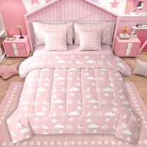 Homewish Starry Sky Boy Girl Twin Bedding Sets 7-Piece,Pink White Bedding Comforter Set Microfiber,Dreamy Princess Breathable Sheet Sets,Ultra Soft Home Decor,Reversible