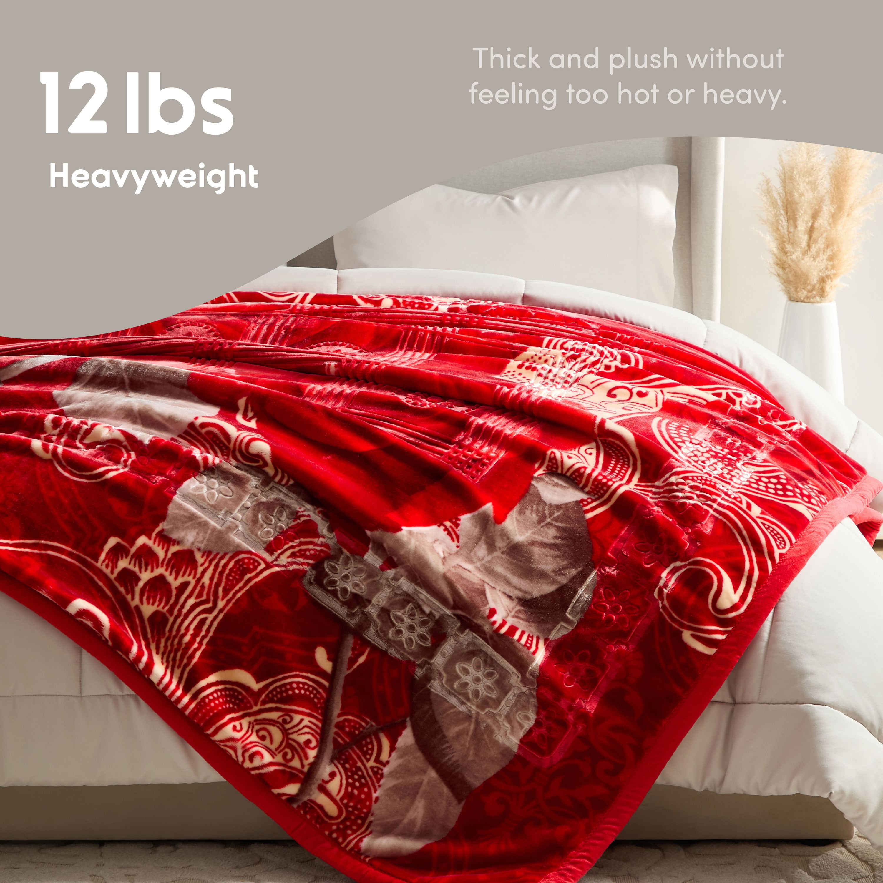 Lammaloe King Size Korean Mink Blanket for Winter, 12 lbs, 87" x 94", Heavy 2-Ply Warm Heavyweight Raschel Bed Blankets, Reversible Printed, Maroon