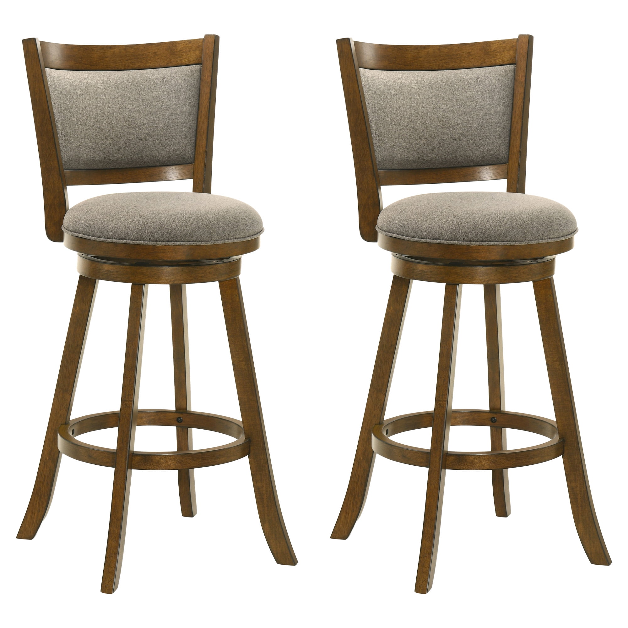 Aiden Modern Farmhouse Swivel Wood Bar Height Kitchen Bar Stool in Sepia Brown Finish with Grey Fabric Upholstered Seat - Set of 2