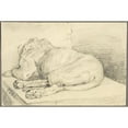 thumbnail image 2 of Sir Edwin Henry Landseer 18x13 Gold Ornate Wood Frame and Double Matted Museum Art Print Titled - Reclining Lion, from Back (1816), 2 of 4