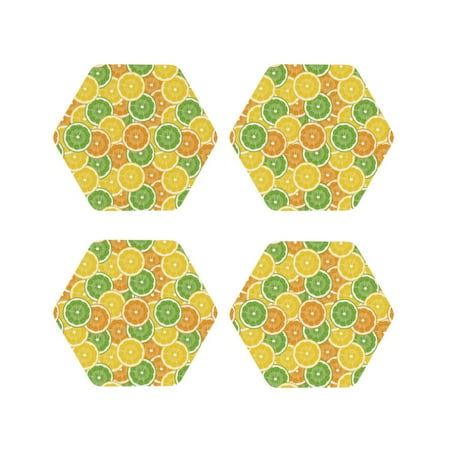 

Drink Coasters Set of 4 Lemon colorful print Leather Coasters for Coffee Table Protector Heat Resistant Cute Coasters for Home Decor Housewarming Gifts Bar Kitchen 4 Inch Hexagon