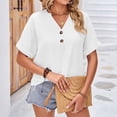 thumbnail image 2 of Vedolay Shirts Womens T Shirts Short Sleeve V Neck Loose Casual Summer Tops with Pocket,White M, 2 of 5