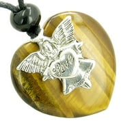 Guardian Spirit Angel Love Heart Amulet Evil Eye Protection Tiger Eye Pendant Necklace