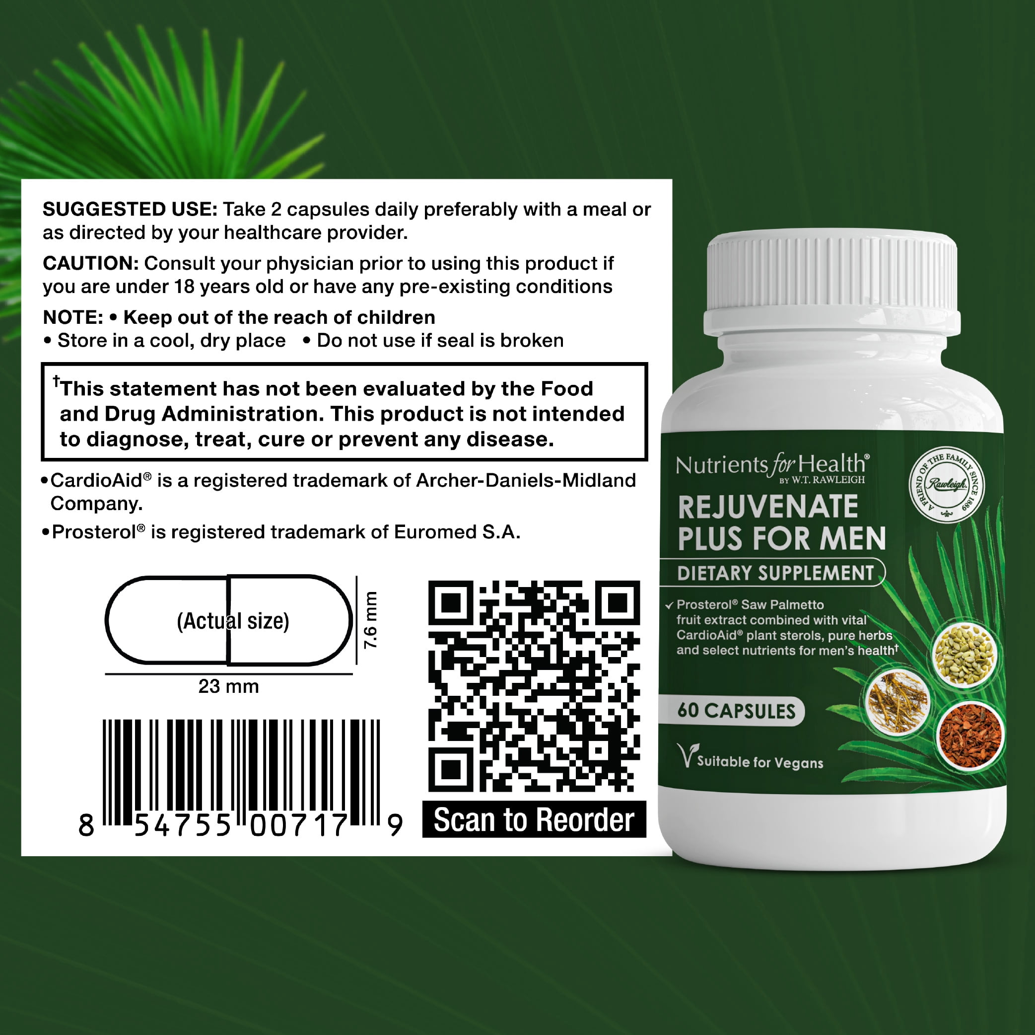Rawleigh Rejuvenate Plus for Men Capsules with Saw Palmetto for Urinary Health, 60 Count
