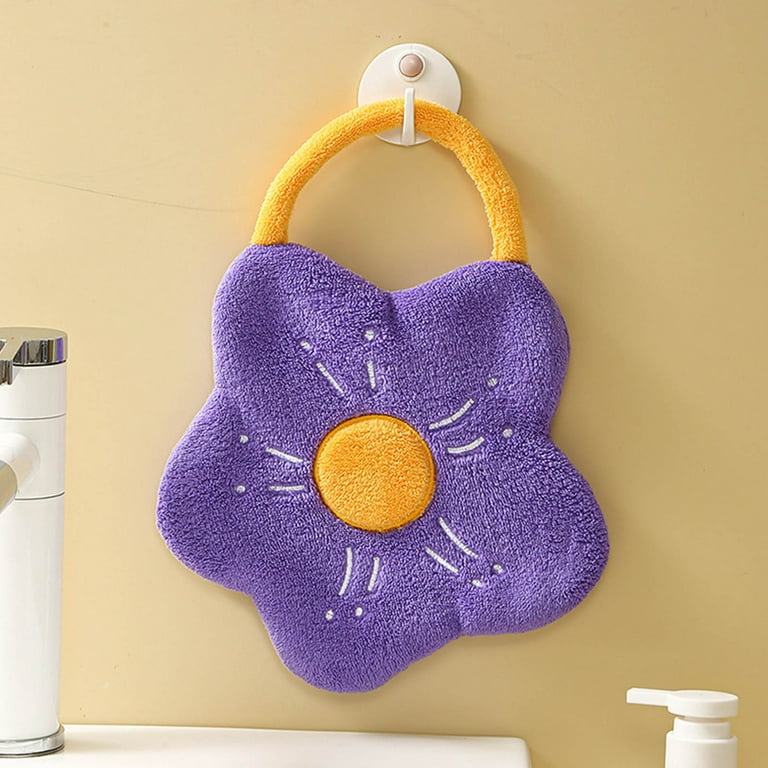 Ejwqwqe Cute Hand Towels, Bathroom Towels with Hanging Loop, Children Hand Towel Flower, Microfiber Coral Fleece Absorbent Hand Towel for Kitchen