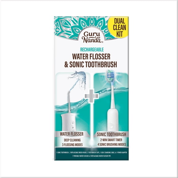 GuruNanda Dual Clean Electric Toothbrush and Water Flosser Combo, White