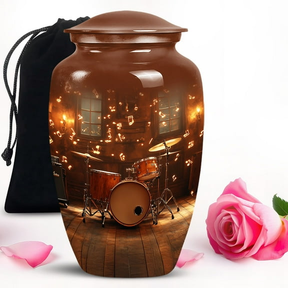 Brown Drum set urn for human ashes adult man - Large cremation urns for human ashes adult female & male 10 inch