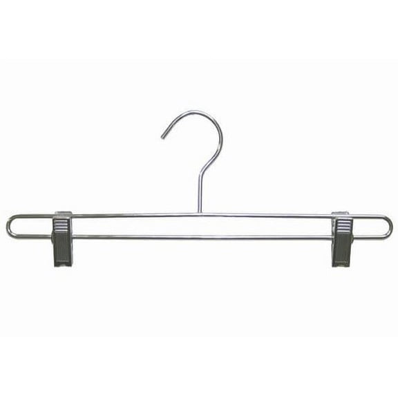 Metal Pant/Skirt Chrome Hanger with clips {25}These very "contemporary" styled metal pant/skirt hangers feature a space-saving flat body, polished chrome finish and chrome hook.