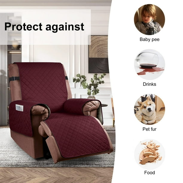 Sanmadrola Recliner Chair Cover Reversible Small Recliner Slipcover for Dogs Seat Width to 28 Inch Washable Couch Cover with Elastic Straps for Kids and Pets Large Recliner Wine Red Walmart Business S...